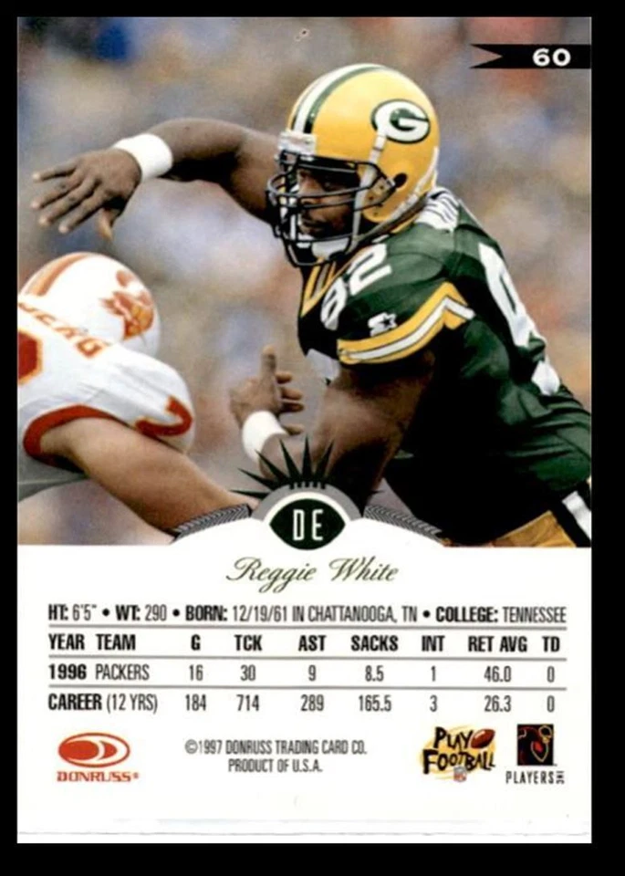 1997 Leaf Reggie White _ Green Bay Packers #60 - Image 2 of 2