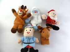 Lot Of 5 Miniature Fabric Finger Puppets Plush Toys 4" tall Christmas Santa Elf