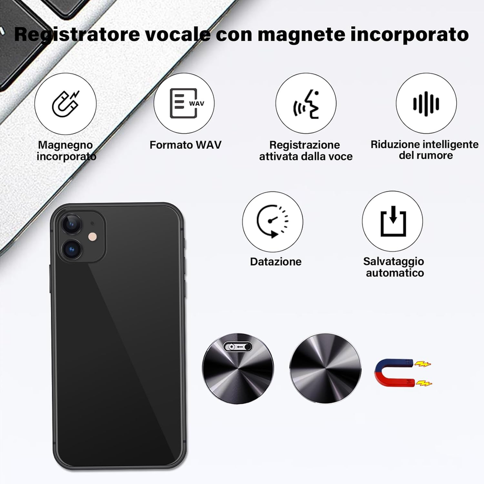 Mini Registratore Vocale Ultra-sottile Espia 8-32GB Digtal Professionale Suono Attivato Dtafono HD Rumore Riduce La Registrazione Lettore MP3 - Foto 10