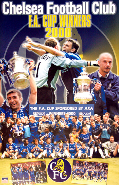 ２０００年　ビンテージ　チェルシーFC FAカップ優勝記念額 Chelsea FC 2000 FA Cup Winners Vintage Original 22x34