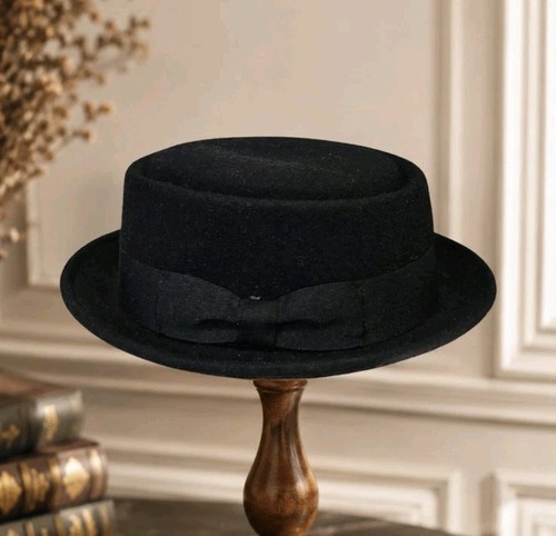 Epoch Porkpie Fedora Hat Black 100% Wool Men's Size L/XL
