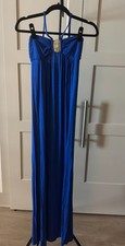 Blue Maxi Dress Women’s Small Empire Waist Gold Accent Sleeveless Long Dress