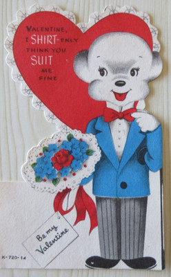 Vintage TRADING Valentine Card ANTHROPOMORPHIC DOG In TUXEDO ''SHIRT-ENLY''