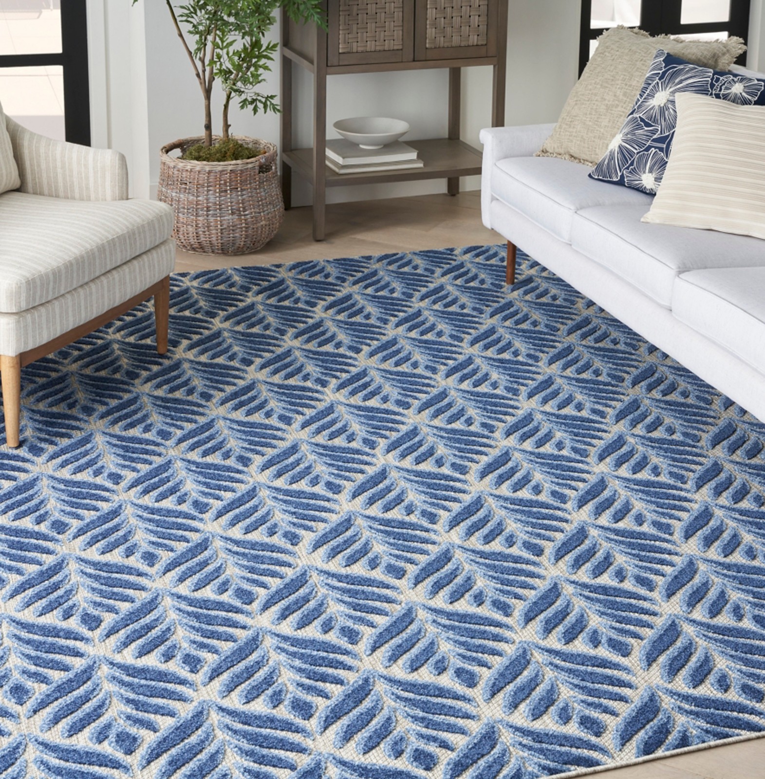 Nourison Home Splash Texture Indoor Outdoor Area Rug 5'x8' Blue Patio Deck