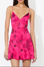 alice + olivia Pink Floral Silk Satin Slip Mini Dress Spaghetti Straps 10