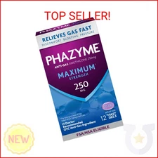 Phazyme Maximum Strength Gas and Bloating Relief, 250 mg Simethicone, 12 Fast Ge