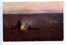 520539 MANASTYRSKY Hunters in steppe Night rest Ukraine Vintage postcard