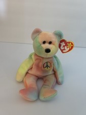 Ty Beanie Baby Peace Bear Retired Original Tie-Dye Plush 1996 Neon Color