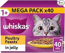 Cat Whiskas 1+ Poultry Feasts Mixed Adult Wet Cat Food Pouche in Jelly 120 x 85g 5.14 per kilo