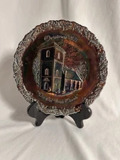 Fenton Art Glass Christmas 1971 Old Brick Church Plate 8”