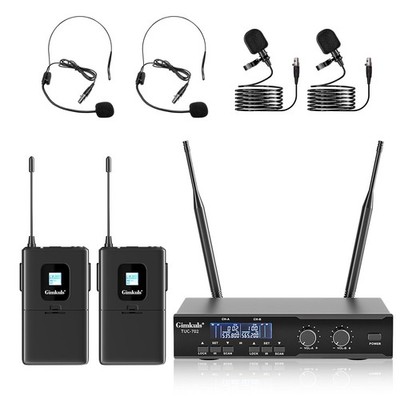 Dual UHF Wireless Microphone System, Professional Auto-Scan Cordless Mic Set ...