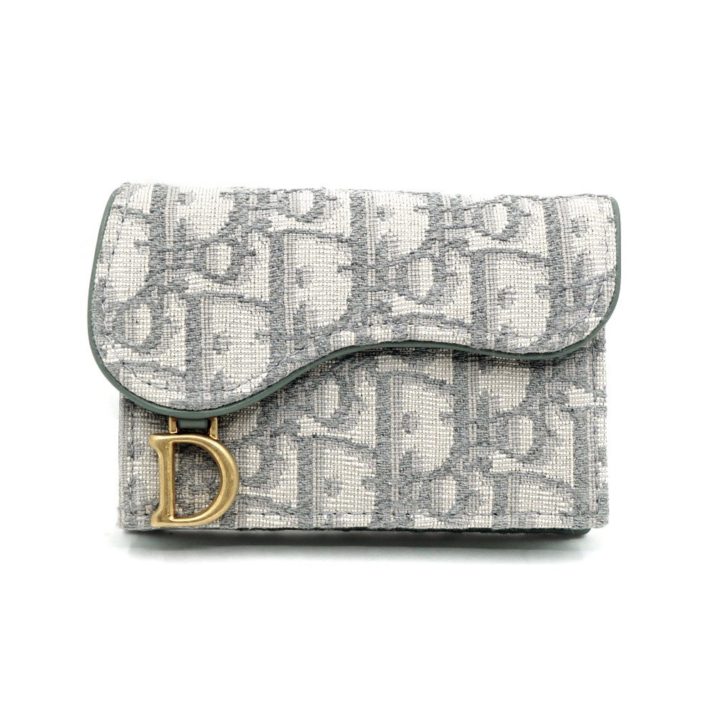 Dior S5611CTZQ M932 Gray GD Hardware Oblique Jacquard Card Holder Wallet 802748-image