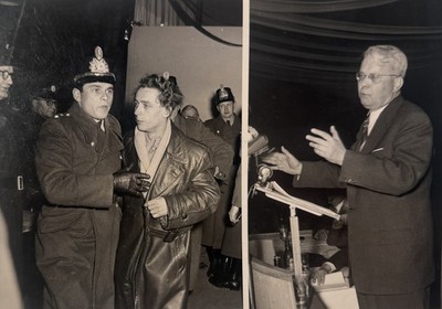 Tumultszenen am 17. Februar 1955 bei FDP-Vizekanzler Blücher am Funkturm Berlin