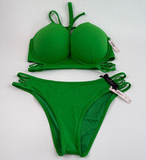 Victoria's Secret Swim Push Up Bikini Top Brazilian Bottom Set Green 38D/XL NWT