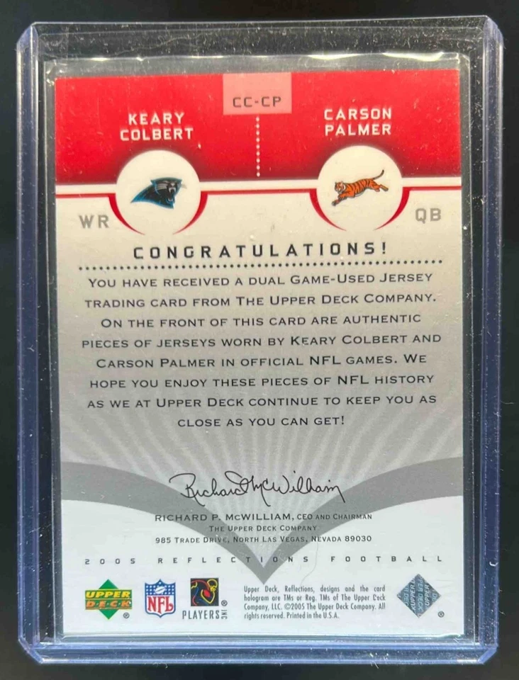 2005 UD Reflections Keary Colbert Carson Palmer Cut from the Same Cloth Red CCCP - Image 2 of 2