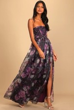 Lulu's Purple Floral Strapless Slit Gown (169)  New with Tags!