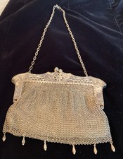 Antique Art Nouveau M H Co. German Silver Purse Chainmail Bag