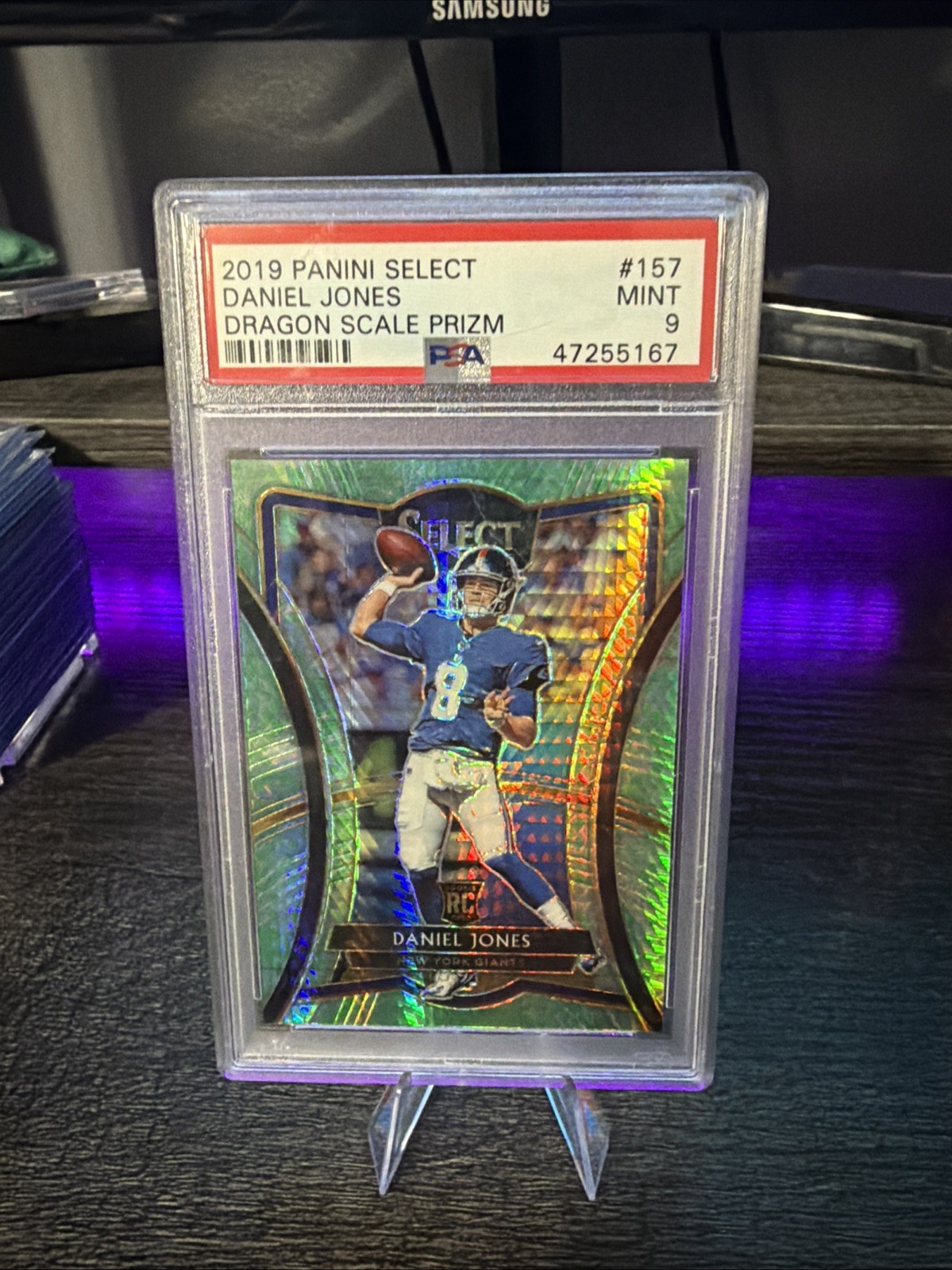 2019 Panini Select Premier Level Daniel Jones #157 Dragon Scale Prizm /88 PSA 9