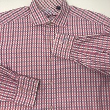 Robert Graham Shirt Mens L Pink Blue Gingham Plaid Long Sleeve Preppy Dapper EUC