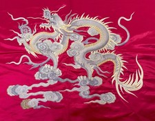 Antique Chinese hand embroidery silk 1800's dragon Qing dynasty needlepoint art