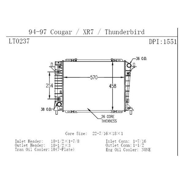 For Mercury Cougar 94-97 Engine Coolant Radiator with Transmission Oil Cooler thumbnail 3