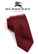 BURBERRY LONDON Men's 100 Silk Tie RED HORSE LOGO Pattern 59" x 3" USED T13
