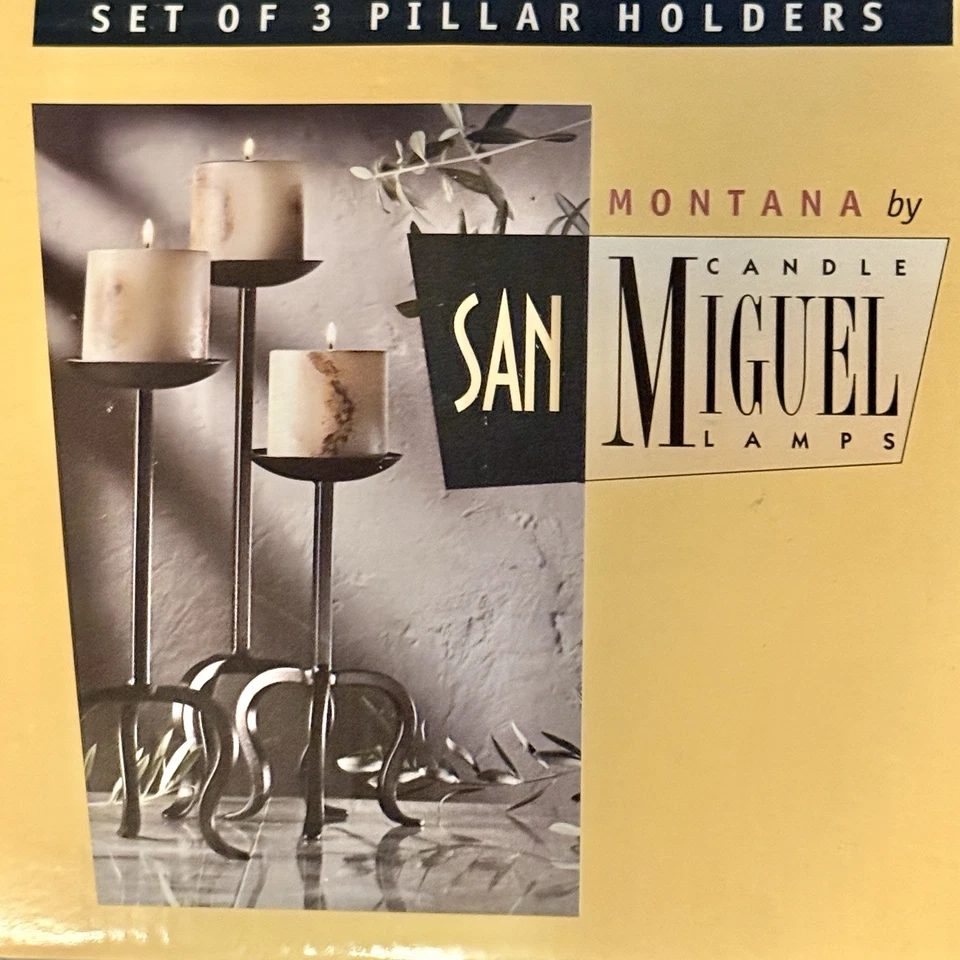 Wrought Iron Rustic Candle Holders With Pillar Candles 16.75"~14.5"~12" Set of 3 - Image 2 of 4