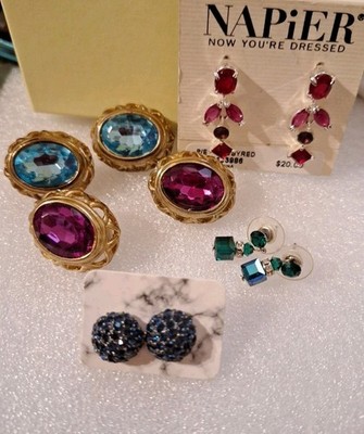 Vintage Rhinestone Crystal Glass Earring Lot Sparkle Glamour Bold Dainty READ 