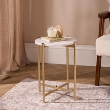 OHS Round Side Table Coffee End Tables with Metal Frame Decorative Nightstand