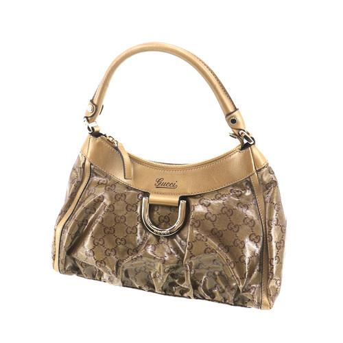 GUCCI Crystal GG Used Handbag Brown Vinyl Leather Italy Vintage #AH618