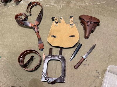 WWII GERMAN WAFFEN FIELD GEAR FIGHT KNIFE,P38 AMMO EQUIPMENT GEAR LARGE LOT