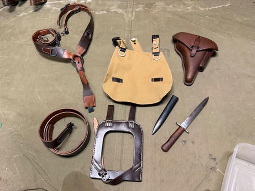 WWII GERMAN WAFFEN FIELD GEAR FIGHT KNIFE,P38 AMMO EQUIPMENT GEAR LARGE LOT