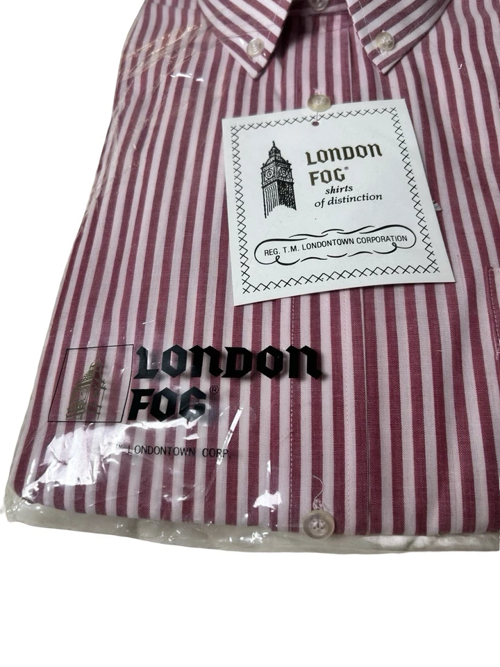 NUEVO CON ETIQUETAS Camisa de Vestir London Niebla Rayas Talla 16 32/33 Rojo Blanco Bastón de Caramelo Manga Larga Foto 3 de 4
