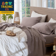 Bedding Sheet Set 100 Washed Cotton Linen like Textured Breathable Durable Soft