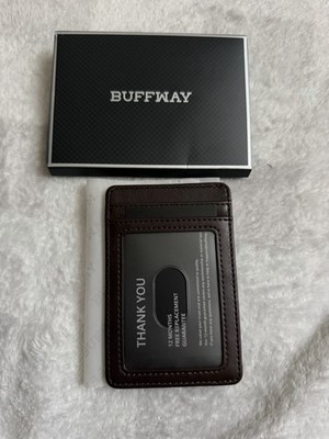 Buffway Slim Minimalist Front Pocket RFID-Blocking Leather Wallet in Brown