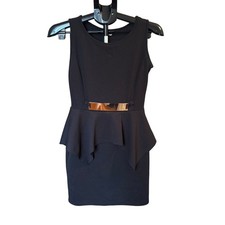 Mesmerized Peplum Dress Womens Small Black Bodycon Clubwear Cocktail Mini Y2K