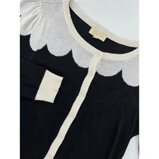 ModCloth Black Cream Scallop Trim Cardigan Sweater Long Sleeve Button Up Size L
