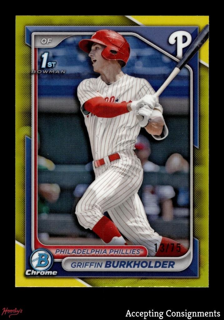 2024 Bowman Chrome Draft Yellow Refractors Griffin Burkholder 1st Rookie 13/75