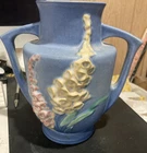 Roseville Foxglove 2 Handled Vase Blue 161-7 Great Condition MCM So Beautiful!