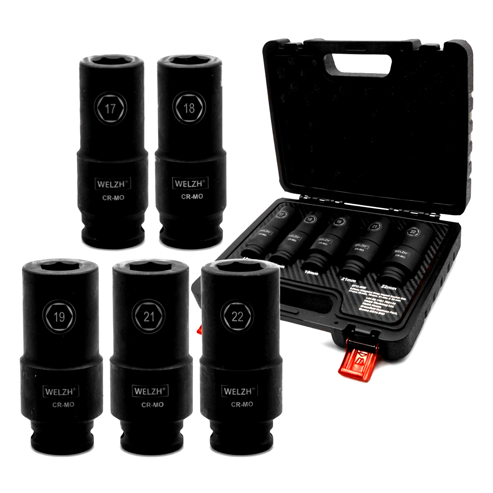 Welzh Werkzeug Weighted Deep Impact Socket Set 1/2""DR 17mm 18mm 19mm 21mm 22mm