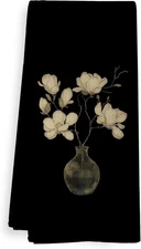 Vintage Black White Floral Kitchen Towels, 16x24 inches, Black, 