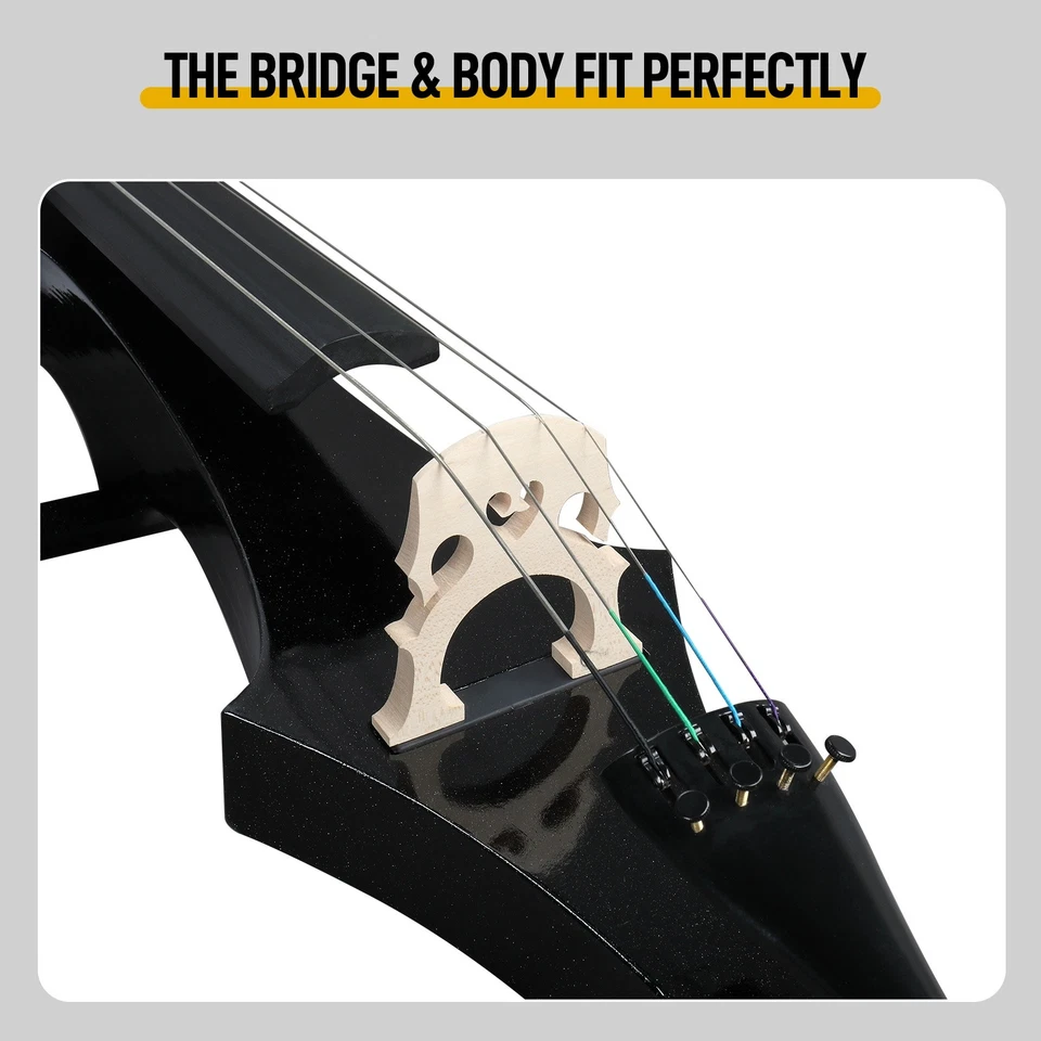 4/4 Full Size Electric Cello Set For Beginners - Piano Finish, Z-Shaped & Black - Image 3 of 4