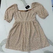 Forever 21 NWT Floral SquareNeck PuffSleeve Cottage TieBack Dress Womens Medium