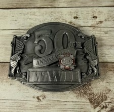 WWII 50th Anniversary Belt Buckle Siskiyou Enamel Pewter 910882 Military 1991