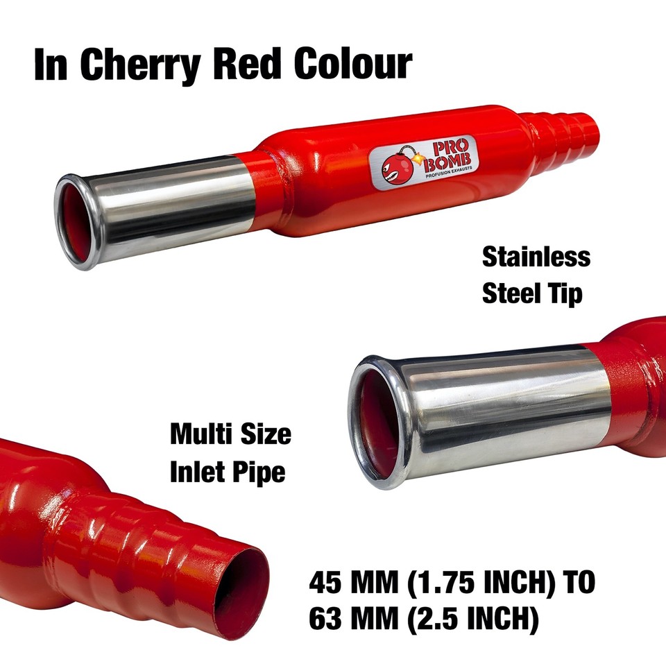 PRO Bomb Universal back box round tail pipe exhaust silencer In Cherry ...