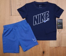Nike Baby Boy 2 Piece Shirt  Shorts Set  Navy Blue, Blue  White  DRI-FIT