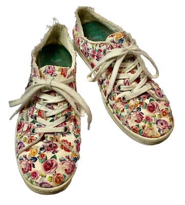 FREE SHIP!! Blowfish Malibu Distressed Rose Print Canvas Zipper Shoes  Sneakers