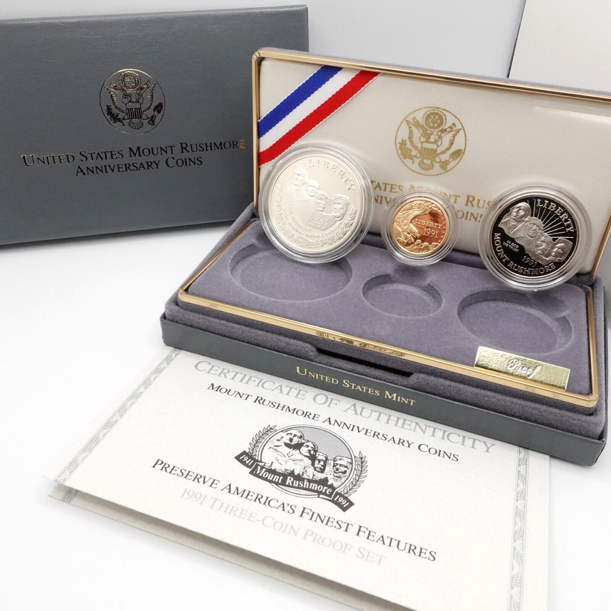 世界限定50セット超レア！WISH PROMO BOX SET THE CURE 1991 U.S Mint Mount Rushmore Anniversary Gold & Silver 3 Coin
