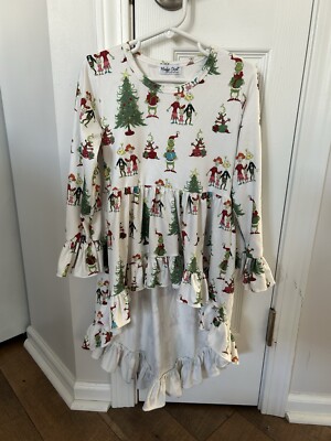 Girls Mady's Closet Christmas Grinch Dress 7T Cotton Knit Hi Lo Whoville CUTE!!
