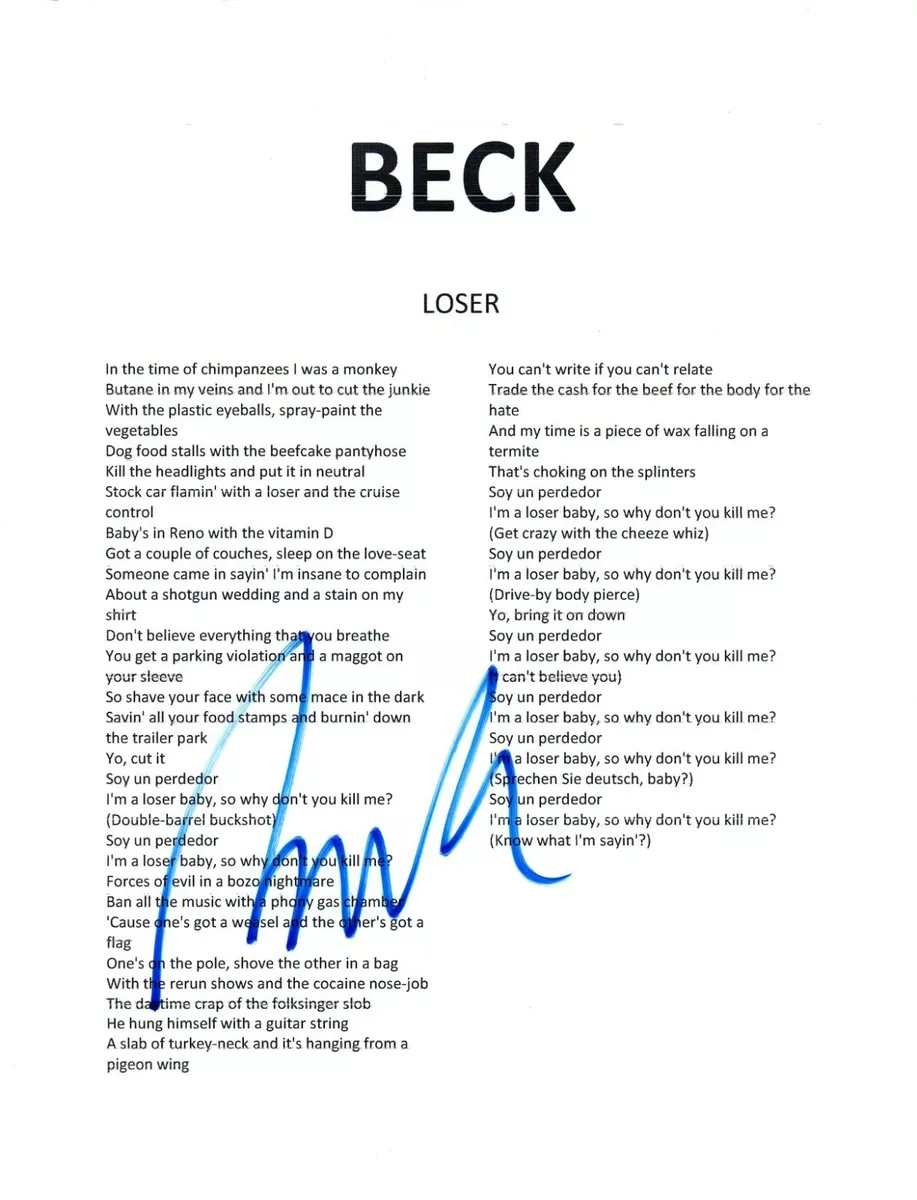 Crazy Autographed Lyric Sheets